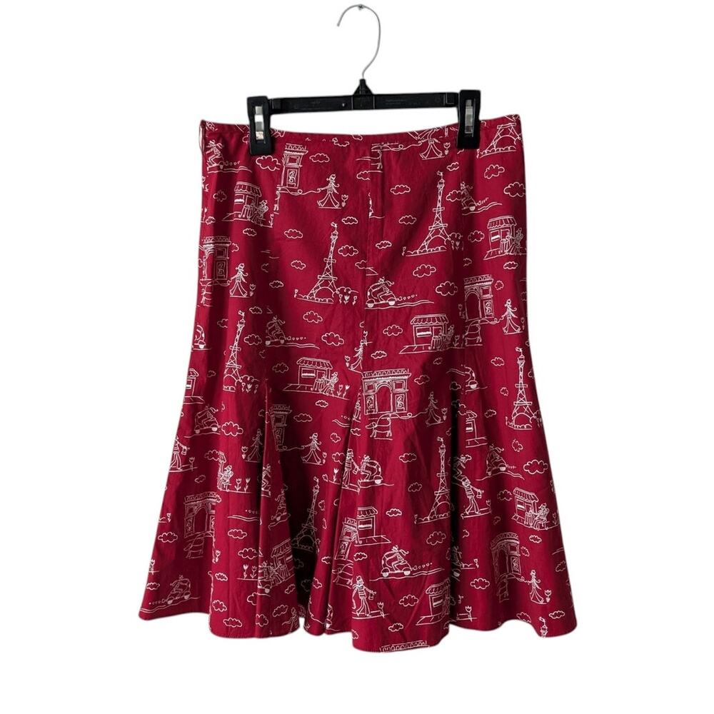 Etam Weekend red skirt with white Parisian landmarks print